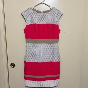 Sandra Darren Pink and White Patterned Mini Dress